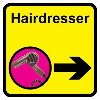 Hairdresser sign with right arrow - 300mm x 300mm